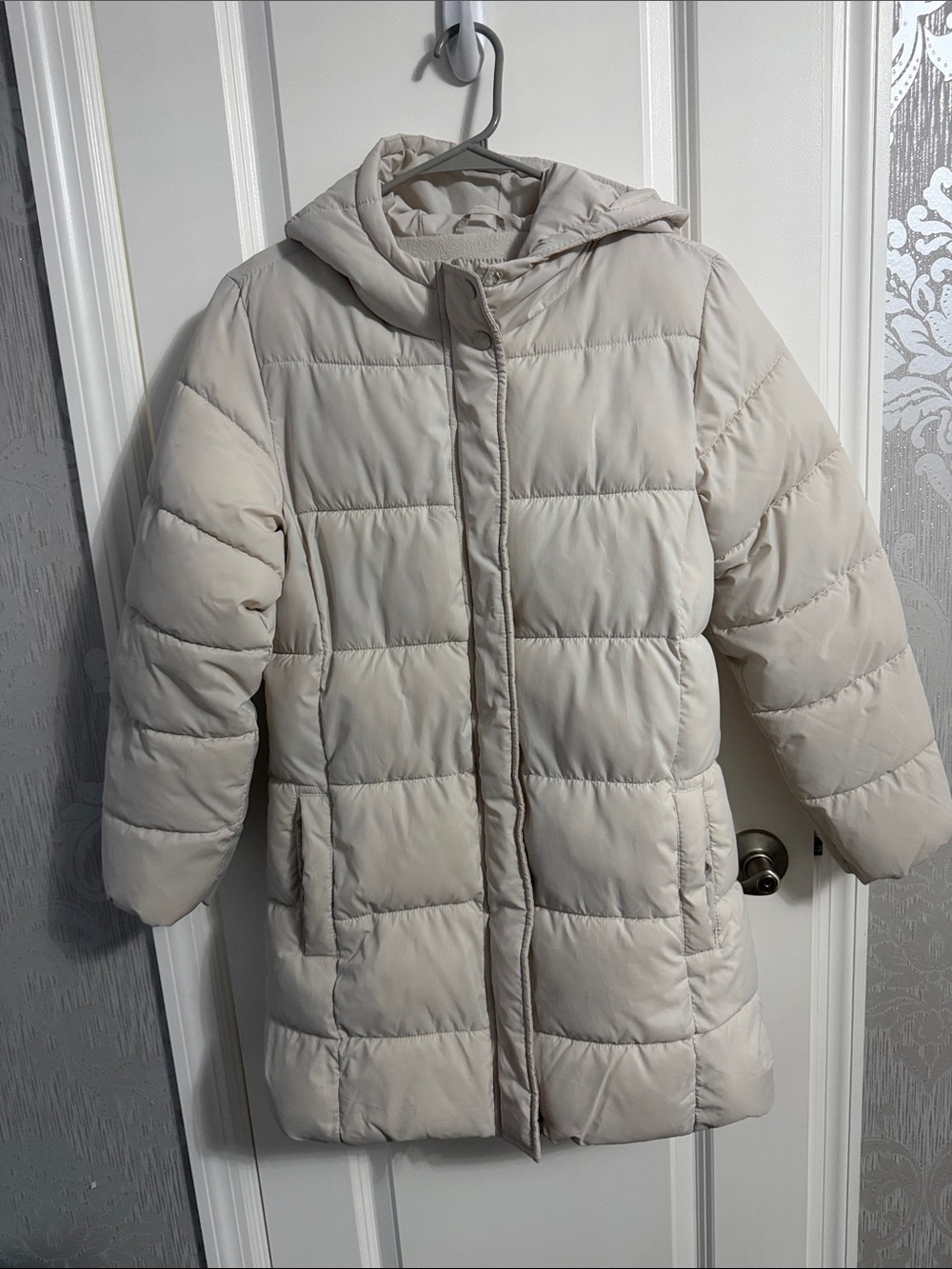 Mango Kids Cream Puffer Jacket with Hood